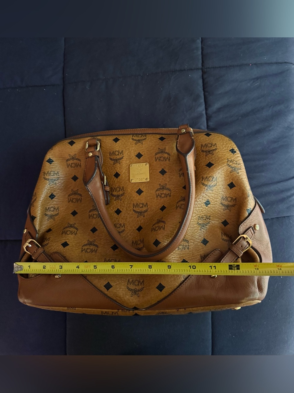 MCM Cognac Logo Visetos Satchel in Brown - Picture 9 of 10